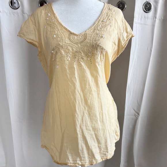 La Femme Tops - Vtg La Femme Women Top Large Embroidered Beaded Cotton Boho Peasant Hippie 21166